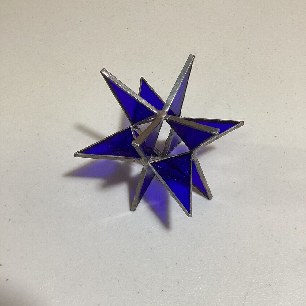 Handmade Stained Glass Sun Catcher 12 Point Star Blue Christmas Holiday Decor